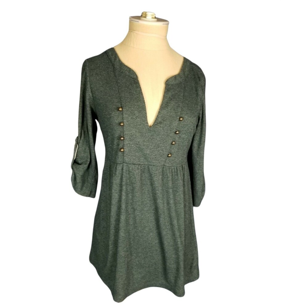 Ecote Women’s Flannel Knit Top Blouse Embellished Forest/Blue Green Size Small